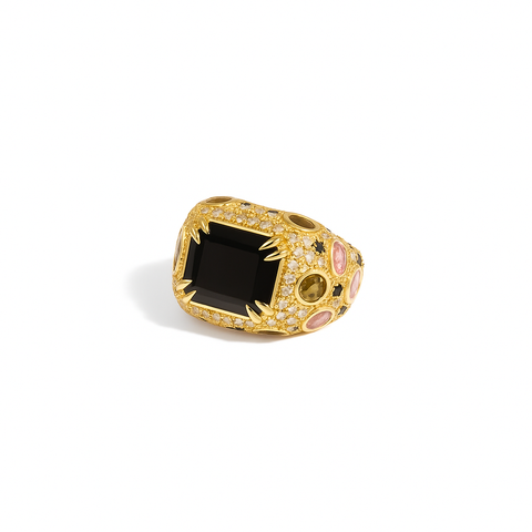 Bague Panthère - Quartz Coloré Noir