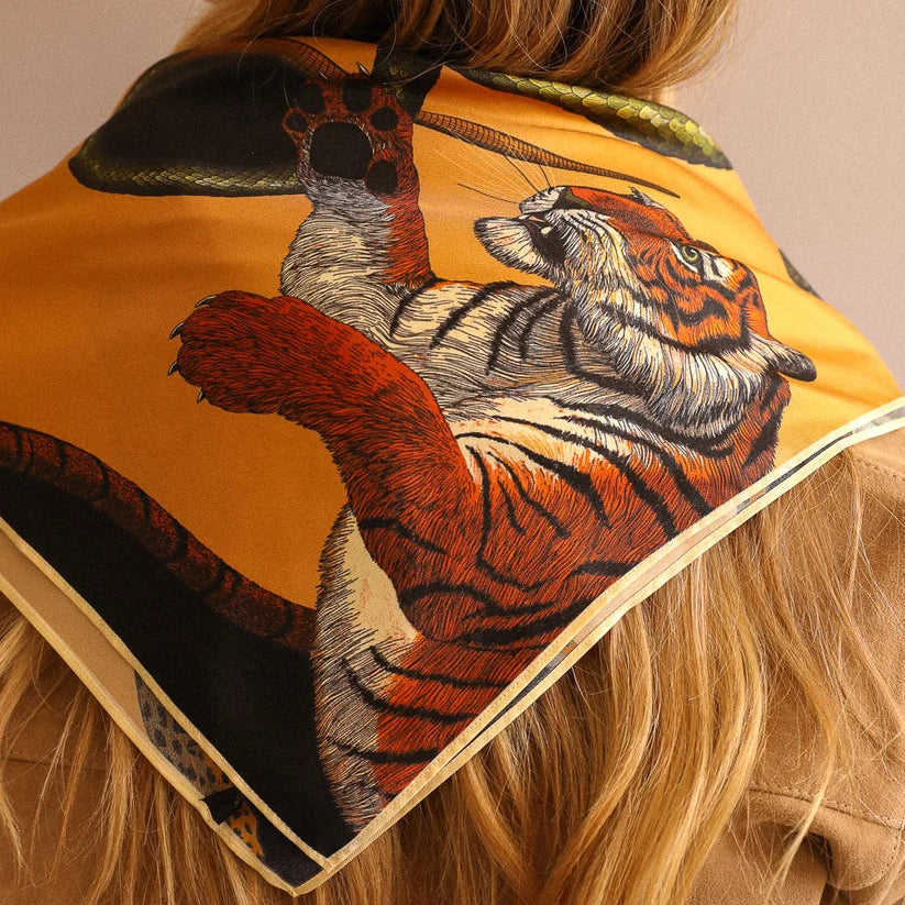 Foulard de Soie, bandana, Prédateurs Beige