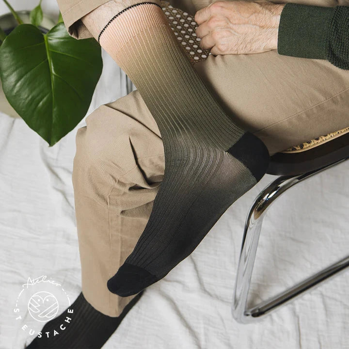 Chaussettes No. 3 vert et beige