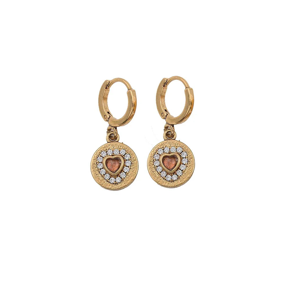 Boucles Dolie Médaille Coeur Rose