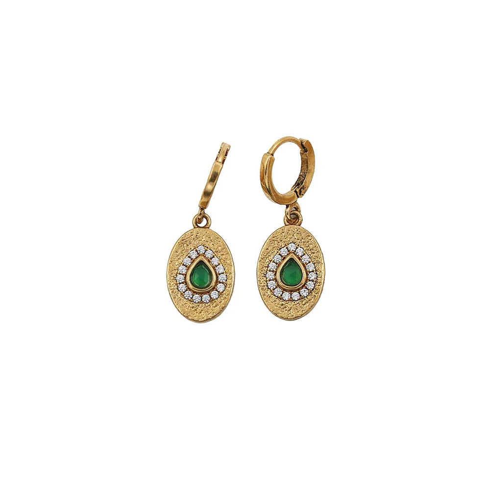Boucles Dolie Médaille Goutte Verte