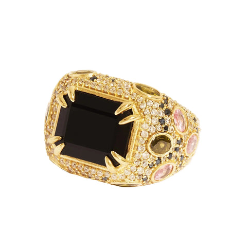 Bague Panthère - Quartz Coloré Noir