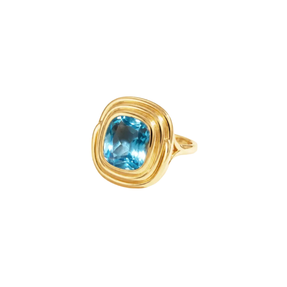 Bague Carrée - quartz coloré bleu clair
