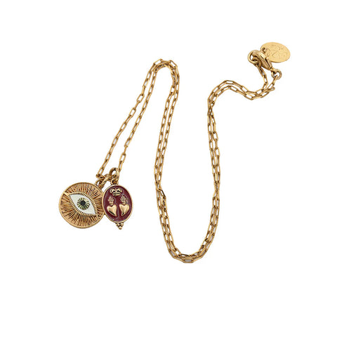Collier Sacha Oeil Double Coeur Bordeaux
