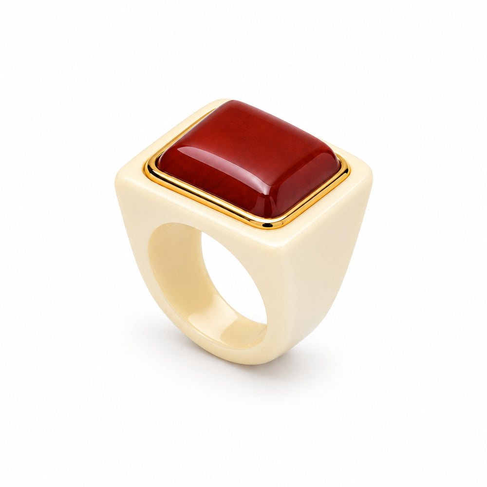 Bague Alaïa Ivoire et Jaspe Rouge