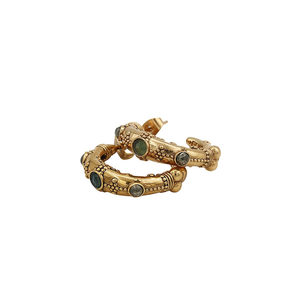 Créoles Jasmine Billes Tourmaline Bleue / Pyrite