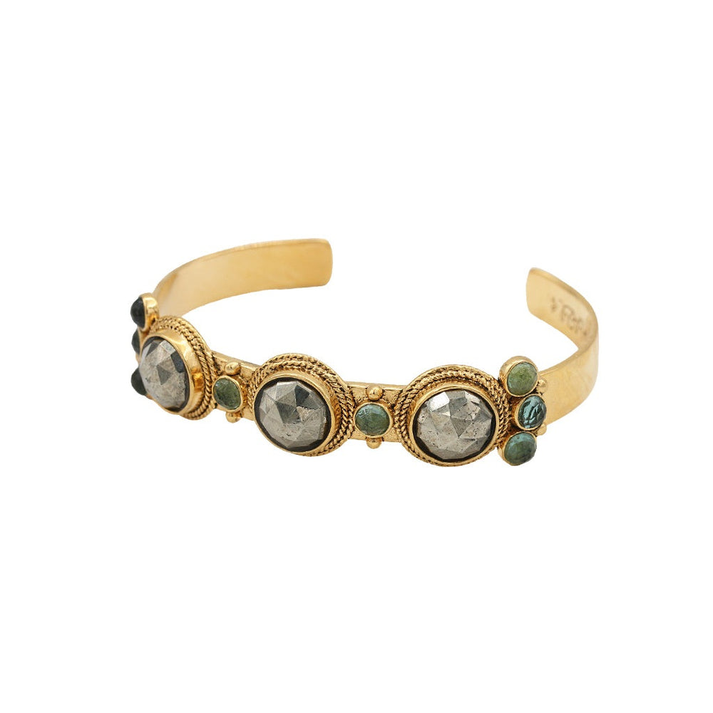 Bracelet Jasmine Cabochons Grand Modèle Tourmaline Bleue / Pyrite