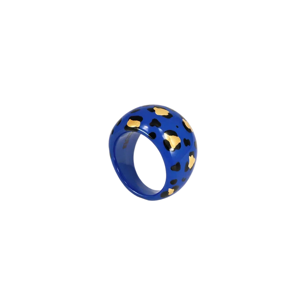 Bague léopard bleu et doré