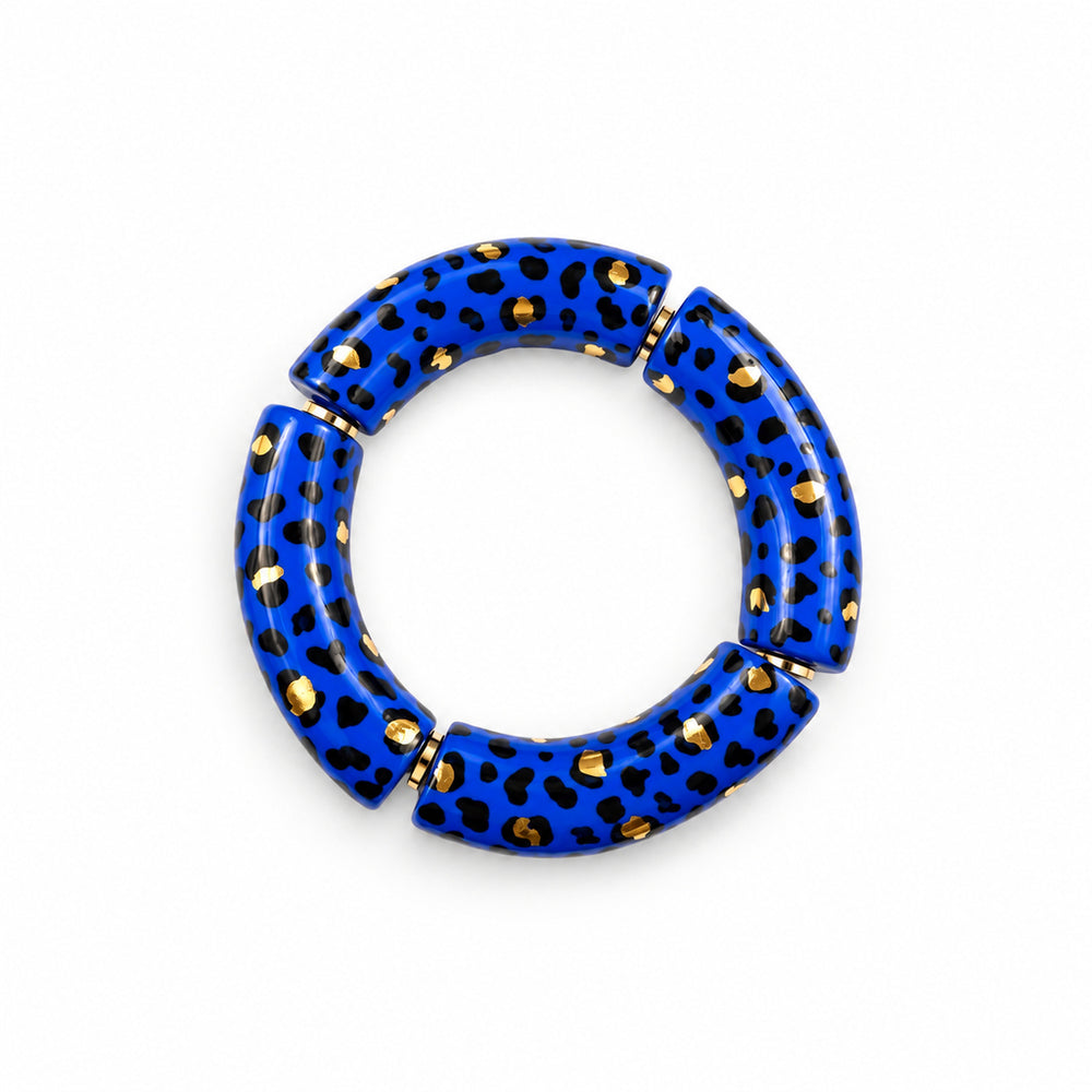 Maxi bracelet léopard bleu et doré