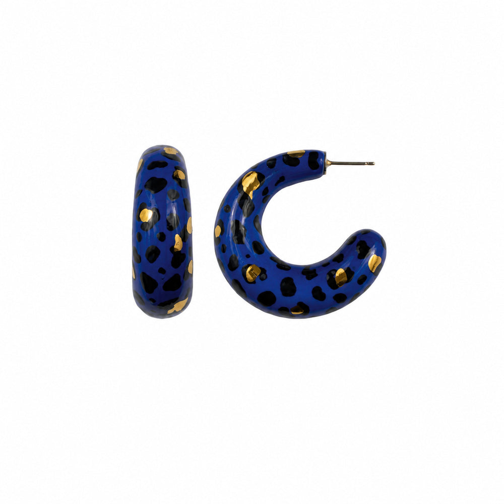 Maxi boucles d’oreilles léopard bleu et doré